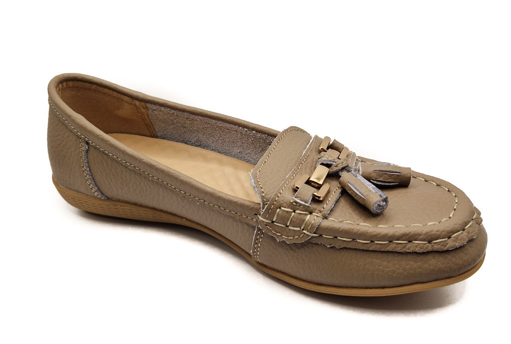 Dr Lightfoot Womens Memory Foam Leather Slip On Shoes Taupe