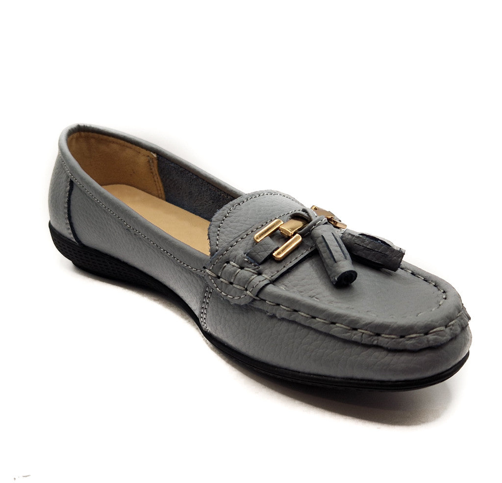 Dr Lightfoot Womens Memory Foam Leather Slip On Shoes Grey