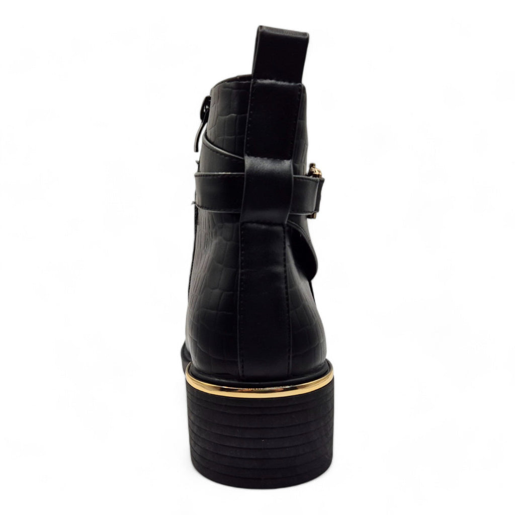 Womens Contrast Black Ankle Boots E Wide Fit Winter Ankle Zip Up Heel Ladies Shoes Size