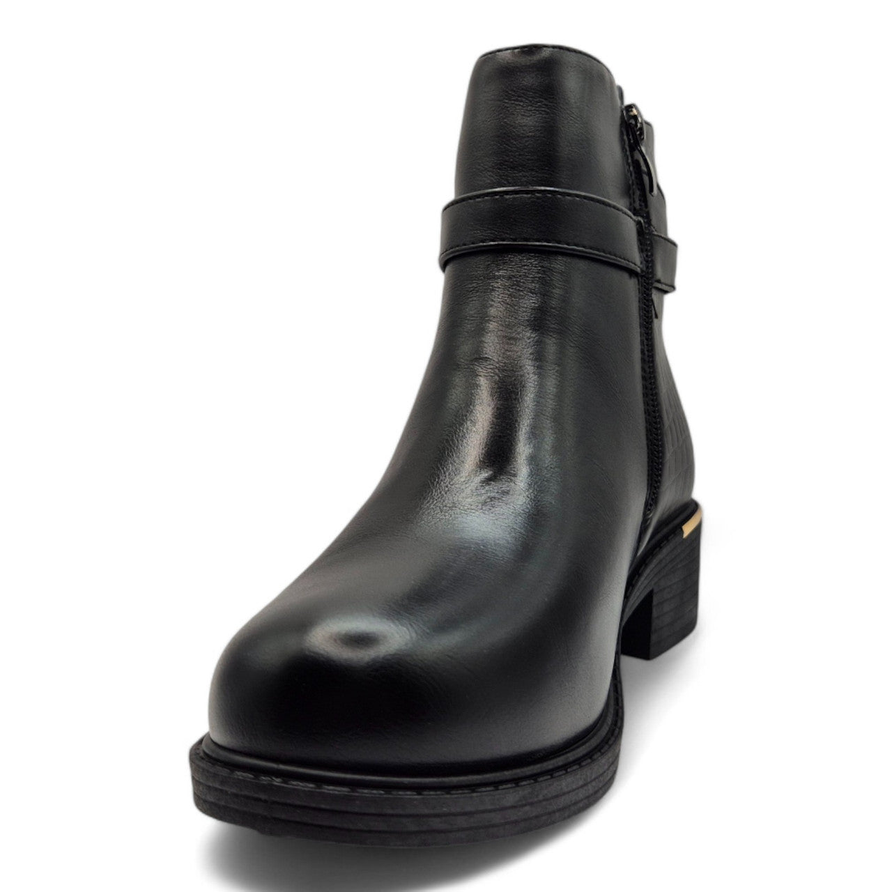 Womens Contrast Black Ankle Boots E Wide Fit Winter Ankle Zip Up Heel Ladies Shoes Size