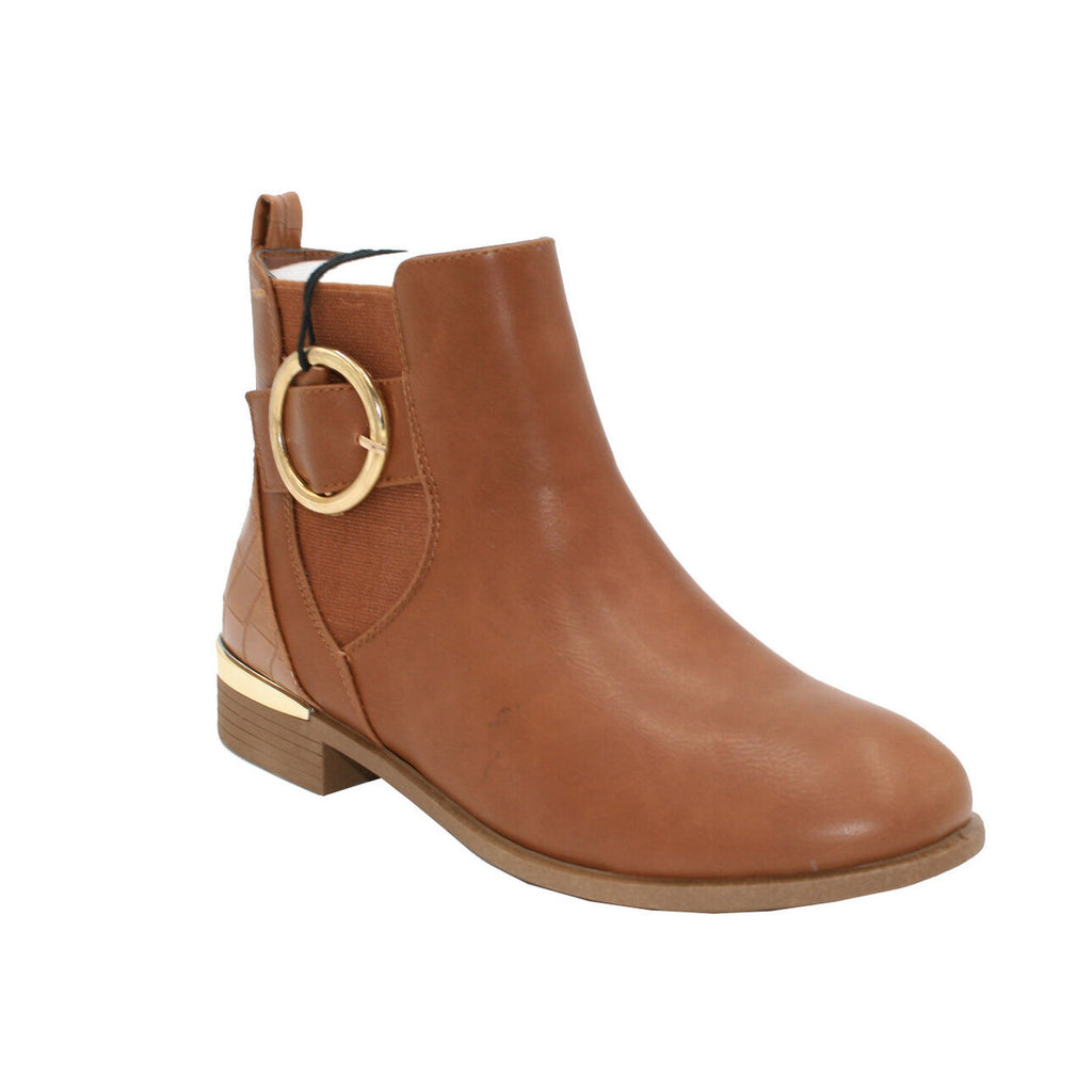 Women's Wide Fit Gold Detail Ankle Boot Tan