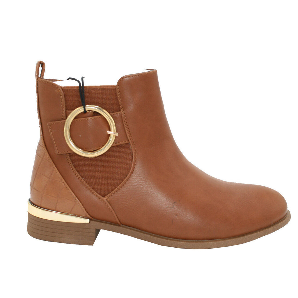 Women's Wide Fit Gold Detail Ankle Boot Tan
