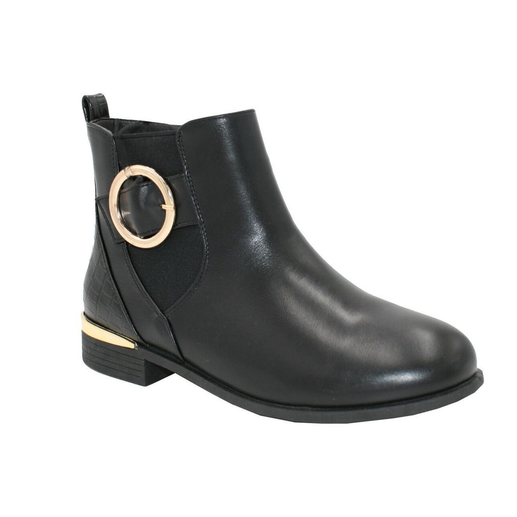 Women's Wide Fit Gold Detail Ankle Boot Black