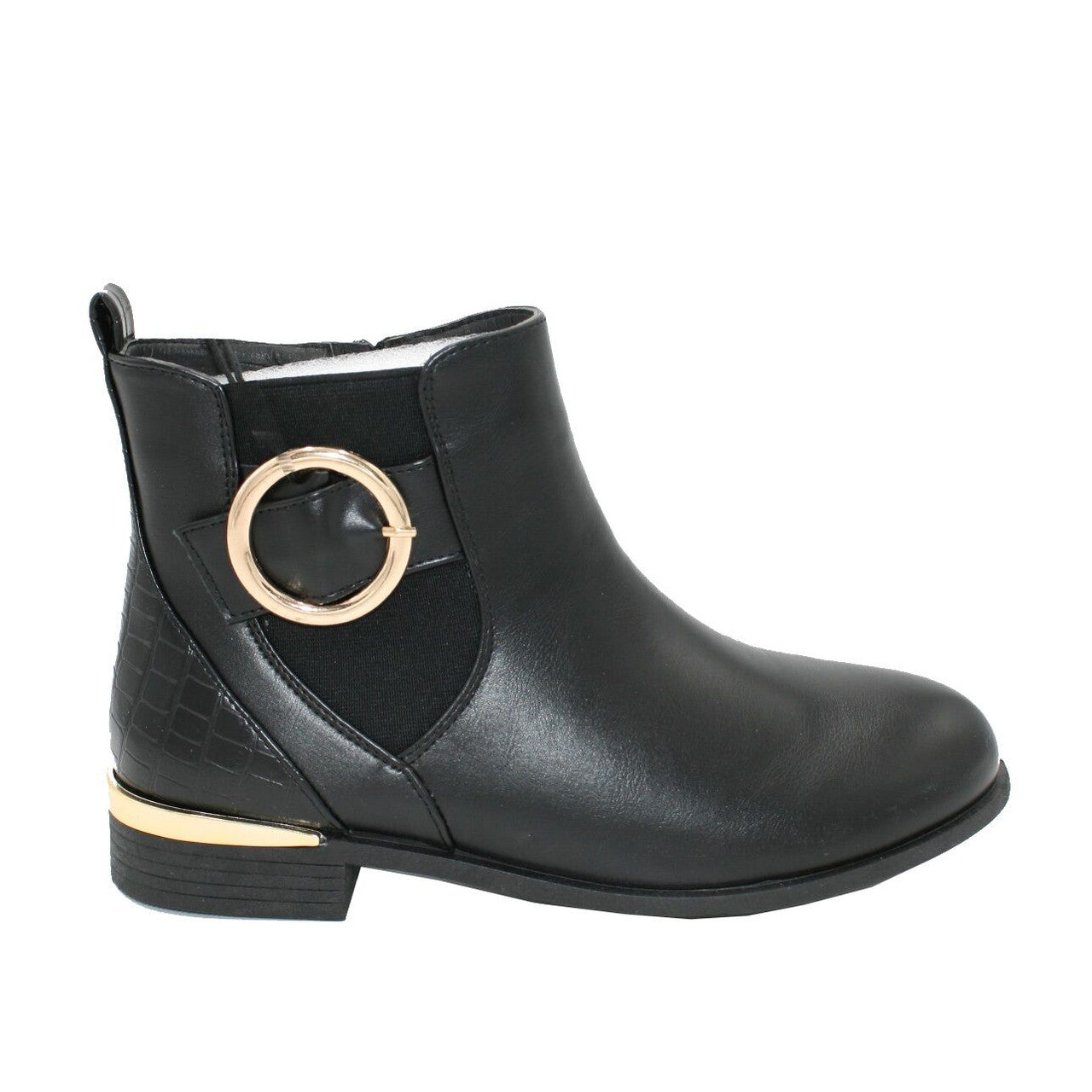 Women's Wide Fit Gold Detail Ankle Boot Black