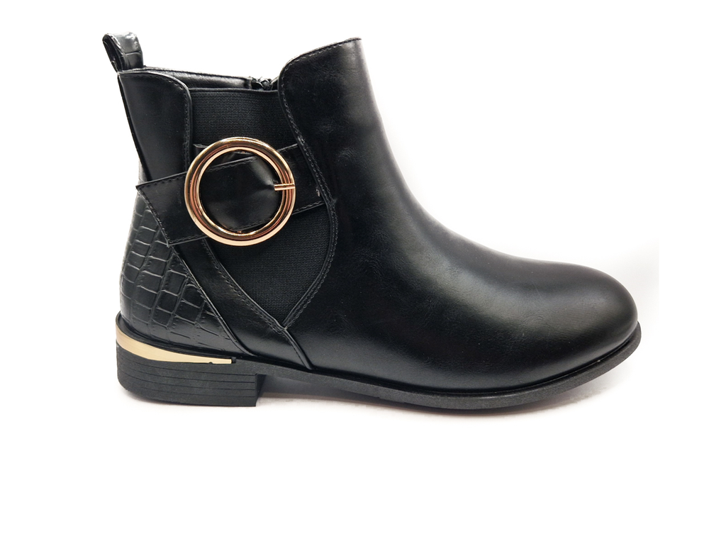 Women's Wide Fit Gold Detail Ankle Boot Black