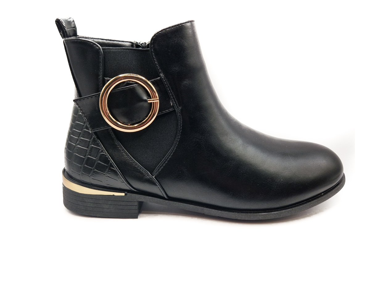 Women's Wide Fit Gold Detail Ankle Boot Black