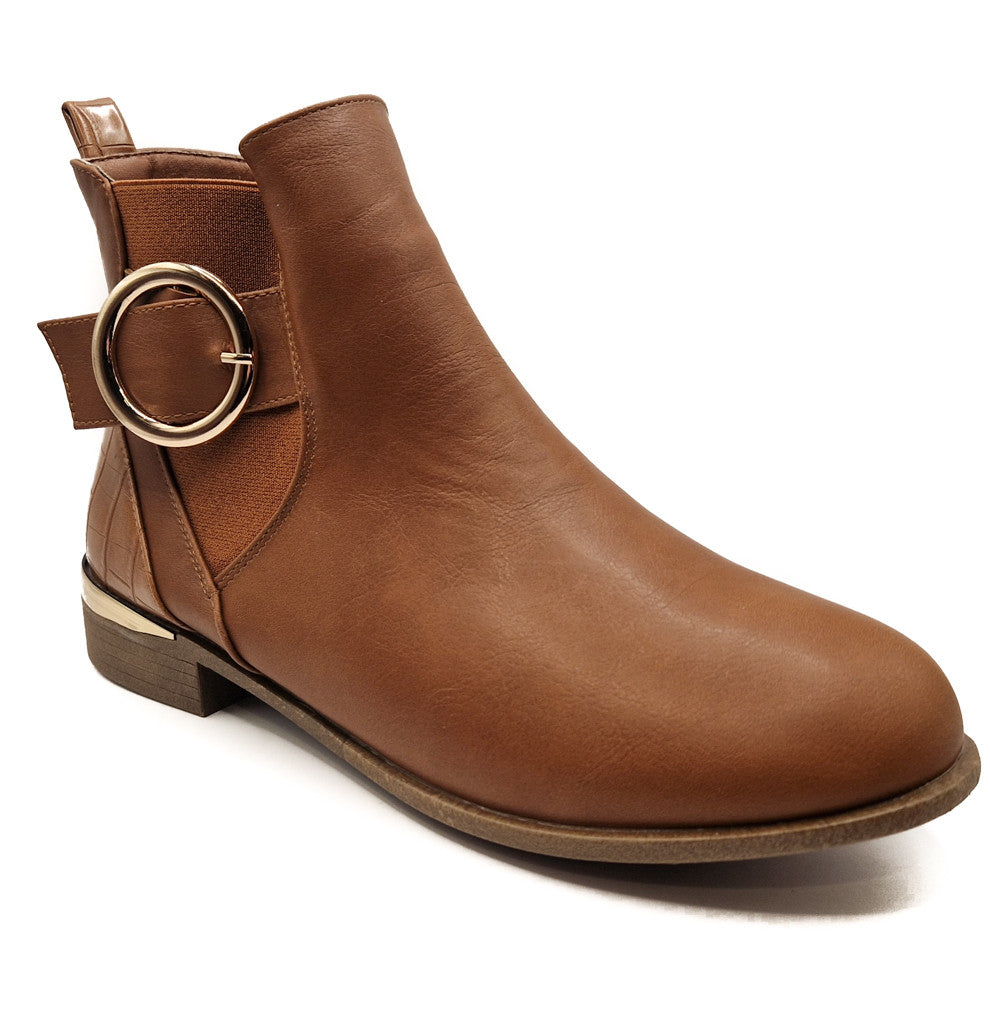 Women's Wide Fit Gold Detail Ankle Boot Tan