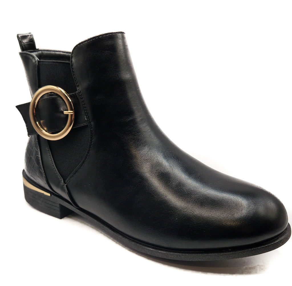 Women's Wide Fit Gold Detail Ankle Boot Black