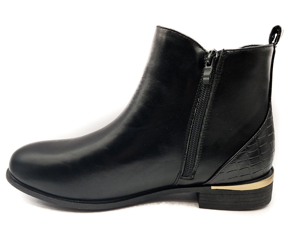 Women's Wide Fit Gold Detail Ankle Boot Black