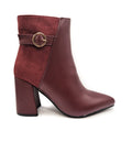 Ladies Heeled Ankle Buckle Boots Womens Block Heel Black Burgundy Size 4-8