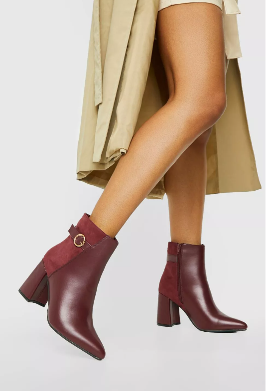 Ladies Heeled Ankle Buckle Boots Womens Block Heel Black Burgundy Size 4-8