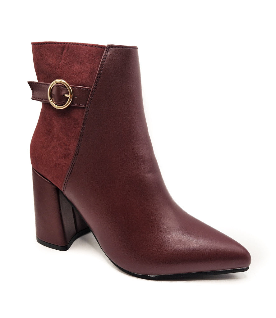 Ladies Heeled Ankle Buckle Boots Womens Block Heel Black Burgundy Size 4-8