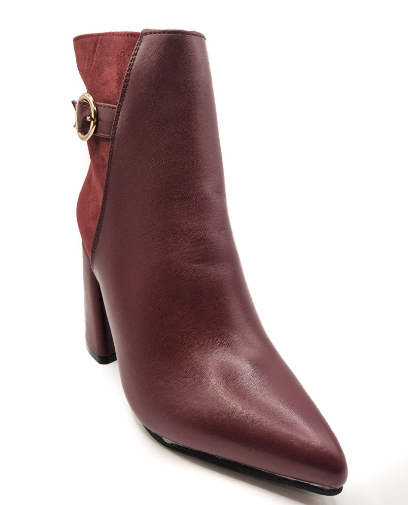 Ladies Heeled Ankle Buckle Boots Womens Block Heel Black Burgundy Size 4-8