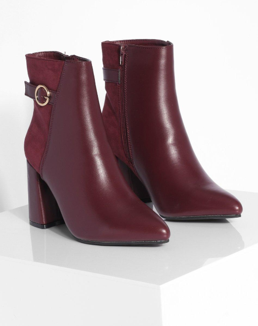 Ladies Heeled Ankle Buckle Boots Womens Block Heel Black Burgundy Size 4-8