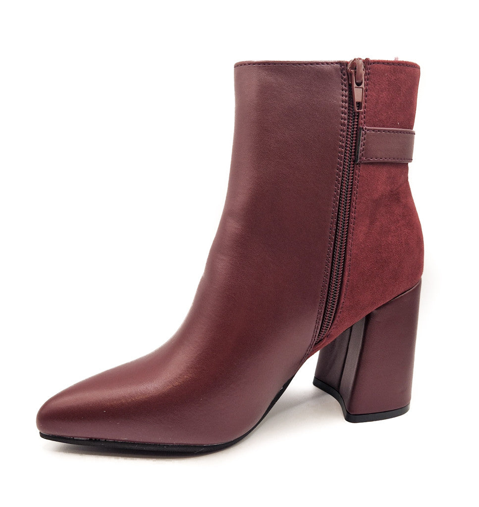 Ladies Heeled Ankle Buckle Boots Womens Block Heel Black Burgundy Size 4-8