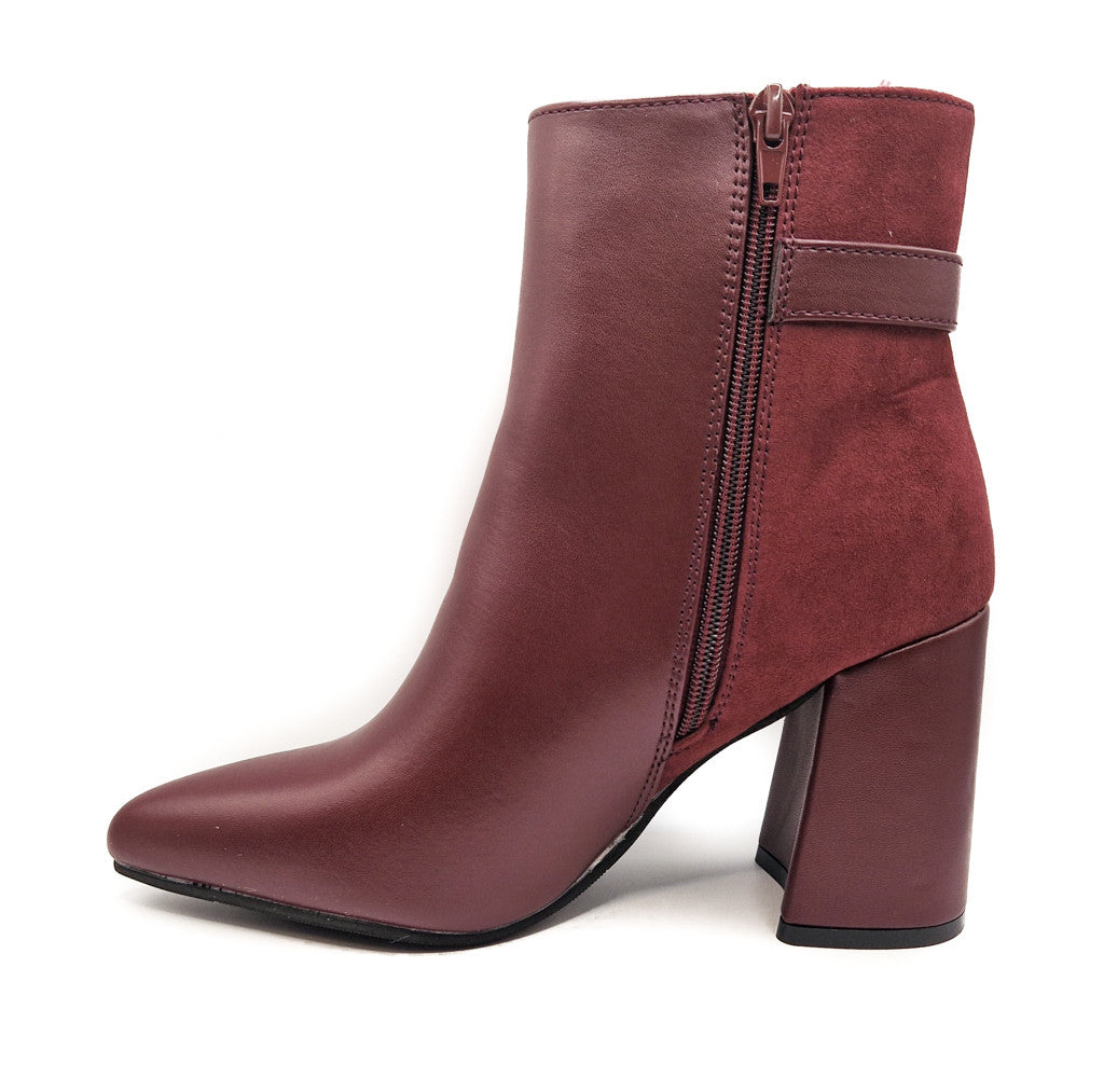 Ladies Heeled Ankle Buckle Boots Womens Block Heel Black Burgundy Size 4-8