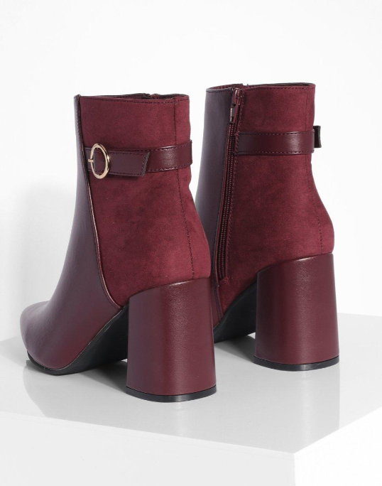 Ladies Heeled Ankle Buckle Boots Womens Block Heel Black Burgundy Size 4-8