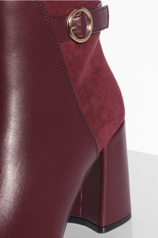 Ladies Heeled Ankle Buckle Boots Womens Block Heel Black Burgundy Size 4-8