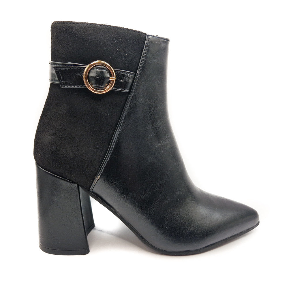 Women's 2 Tone Heeled Ankle Boots Metal Detail Black