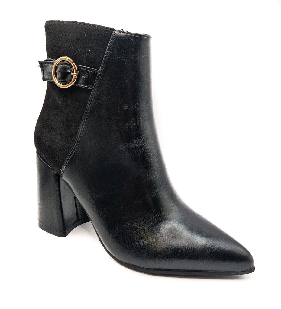 Women's 2 Tone Heeled Ankle Boots Metal Detail Black