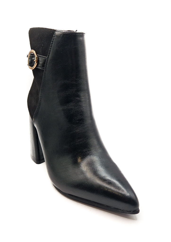 Women's 2 Tone Heeled Ankle Boots Metal Detail Black