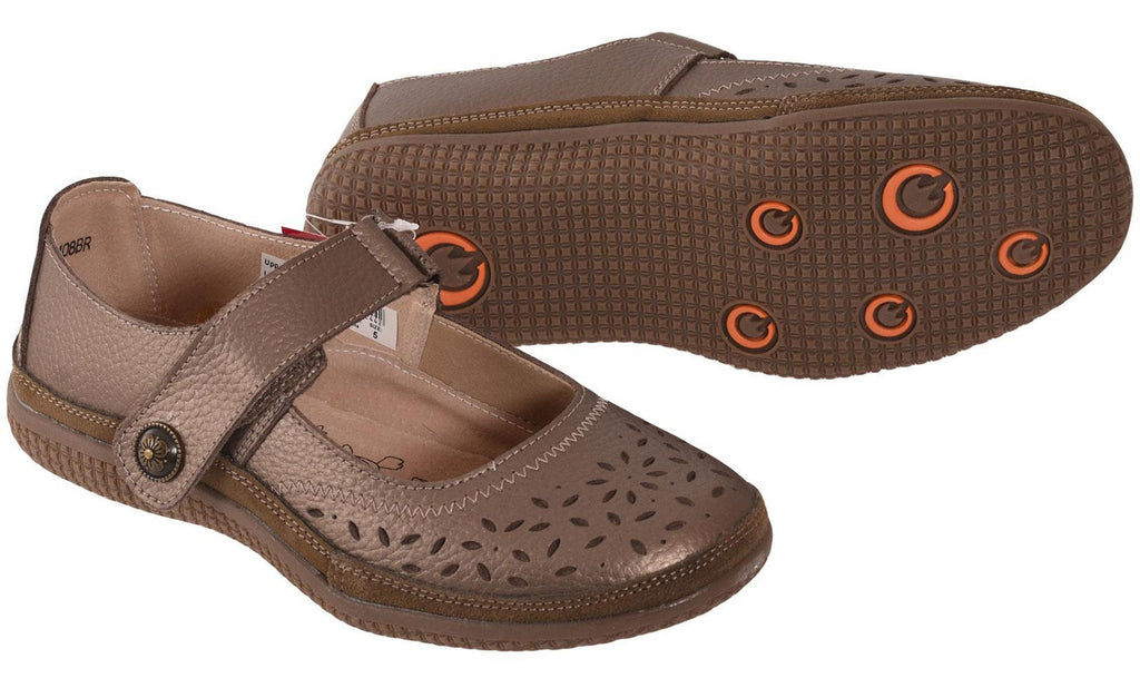 Ladies Mary Jane Sandals Flat EEE Wide Fit Bronze Comfort Shoes