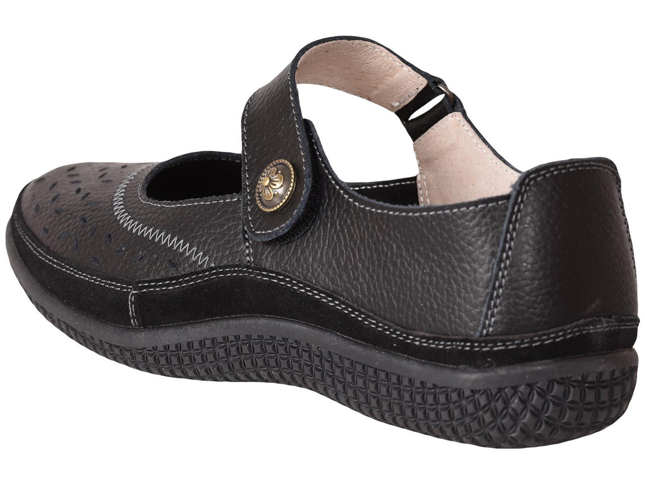 Ladies Mary Jane Sandals Flat EEE Wide Fit Black Comfort Shoes