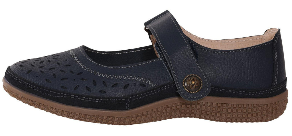 Ladies Mary Jane Sandals Flat EEE Wide Fit Black Comfort Shoes