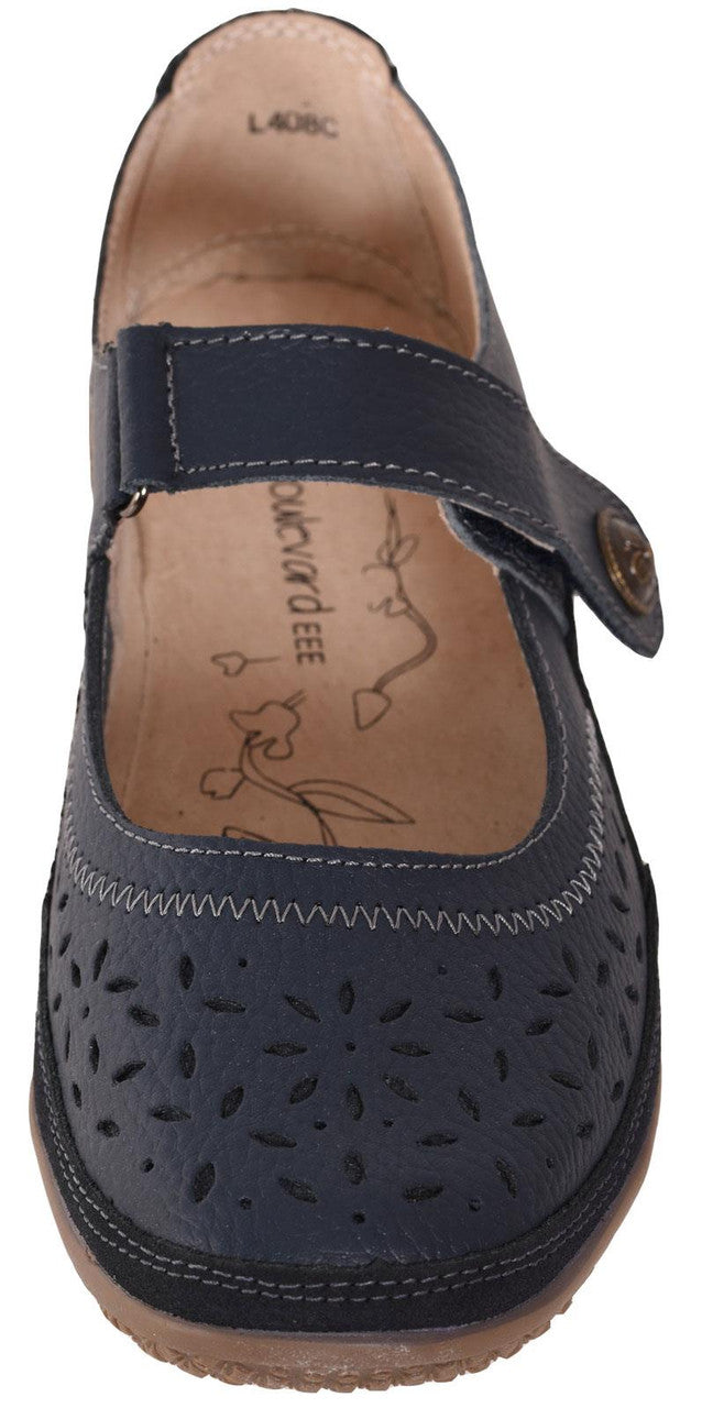 Ladies Mary Jane Sandals Flat EEE Wide Fit Black Comfort Shoes