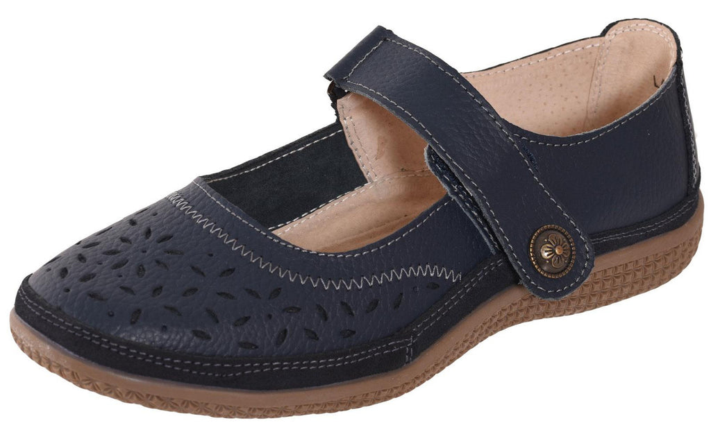 Ladies Mary Jane Sandals Flat EEE Wide Fit Black Comfort Shoes