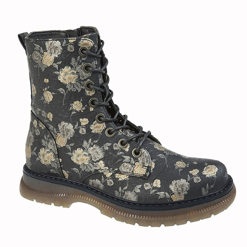 Cipriata Ankle Boots for Women - Mid Calf Zip Up Memory Foam Boots Black Bronze Floral
