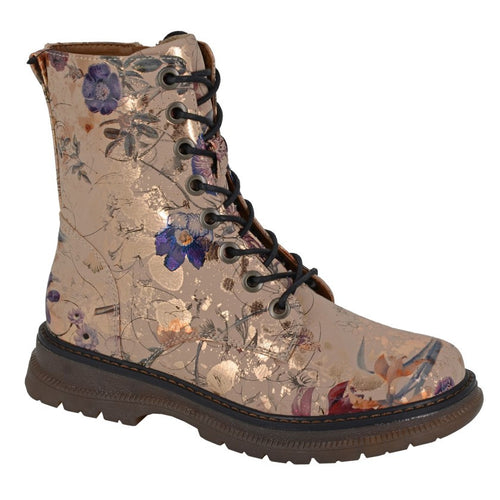 Cipriata Ankle Boots for Women - Mid Calf Zip Up Memory Foam Boots Ecru Gold Floral