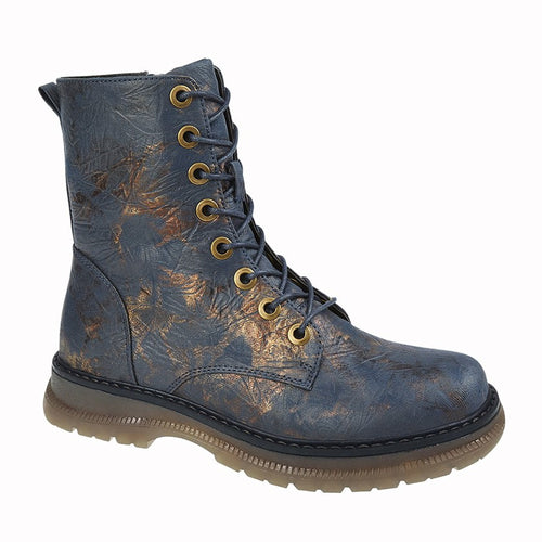 Cipriata Ankle Boots for Women - Mid Calf Zip Up Memory Foam Boots Navy Bronze Multi PU