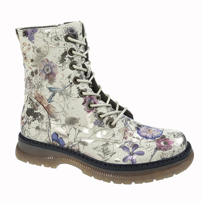 Cipriata Ankle Boots for Women - Mid Calf Zip Up Memory Foam Boots Light Grey Floral