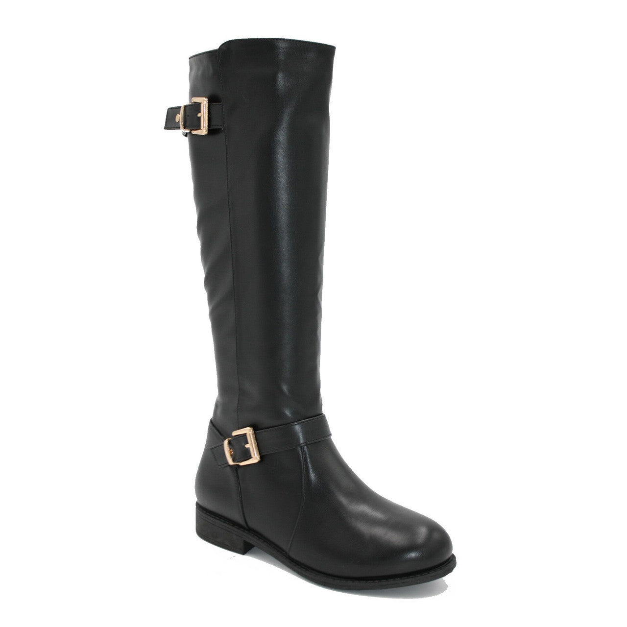 Ladies Knee High Wide Fit Riding Boots Womens Black Faux Leather Long Boot Shoes