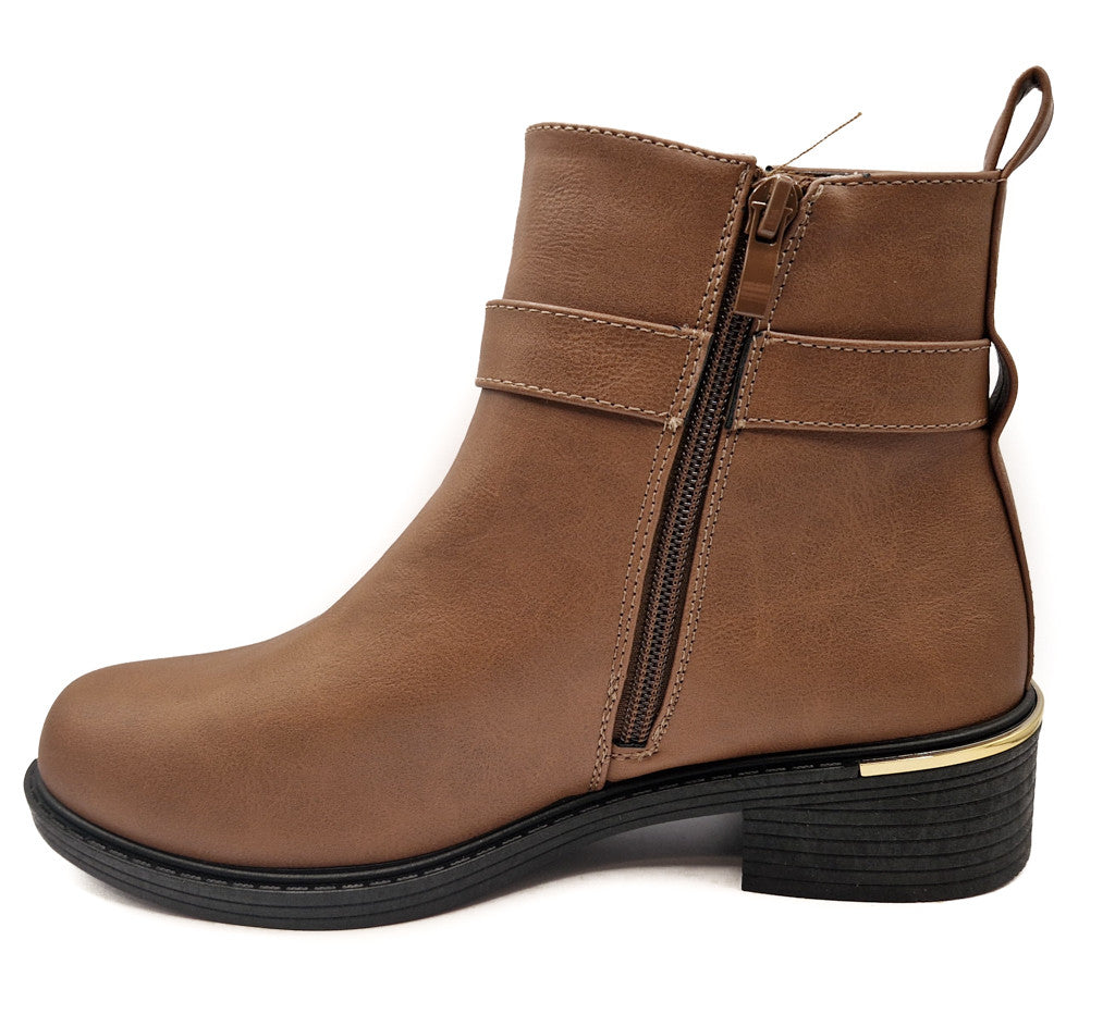 Women's Wide Fit Ankle Boot Gold Detail Tan