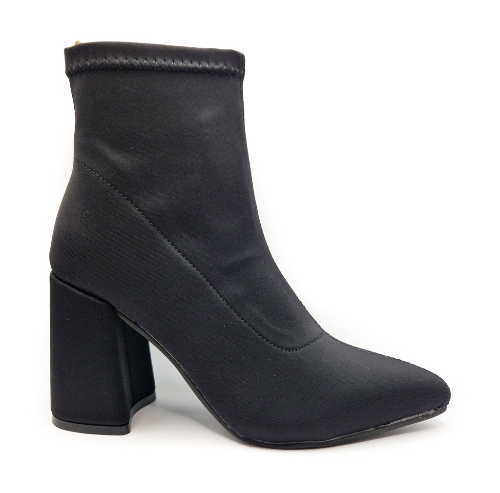 Women's Wide Fit Zip Up Stretchy Lycra Ankle Boot Black