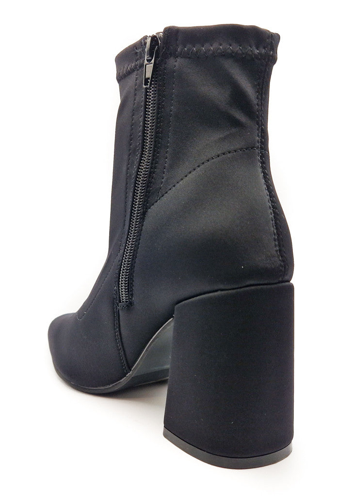 Women's Wide Fit Zip Up Stretchy Lycra Ankle Boot Black