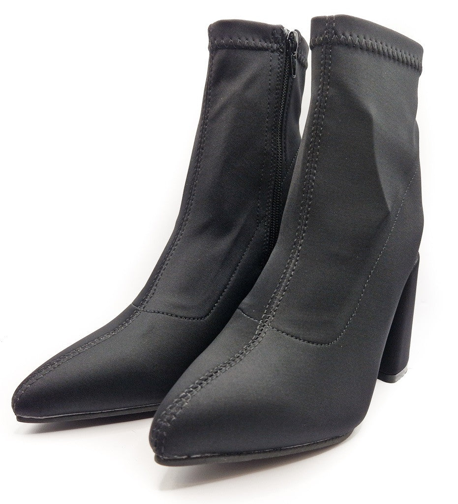 Women's Wide Fit Zip Up Stretchy Lycra Heeled Ankle Boot Black