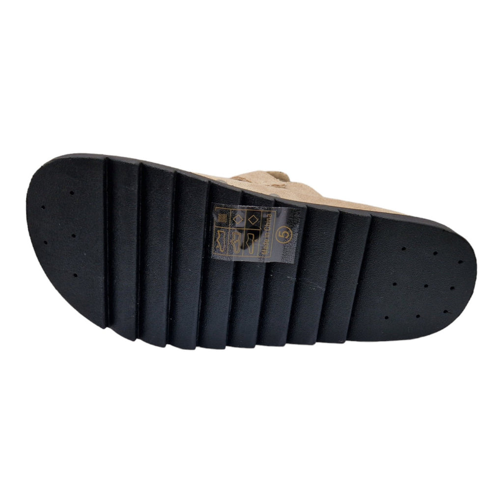 Ladies Womens Clogs Mules Faux Suede TaupeSlipper Western Buckle Rubber Sandals