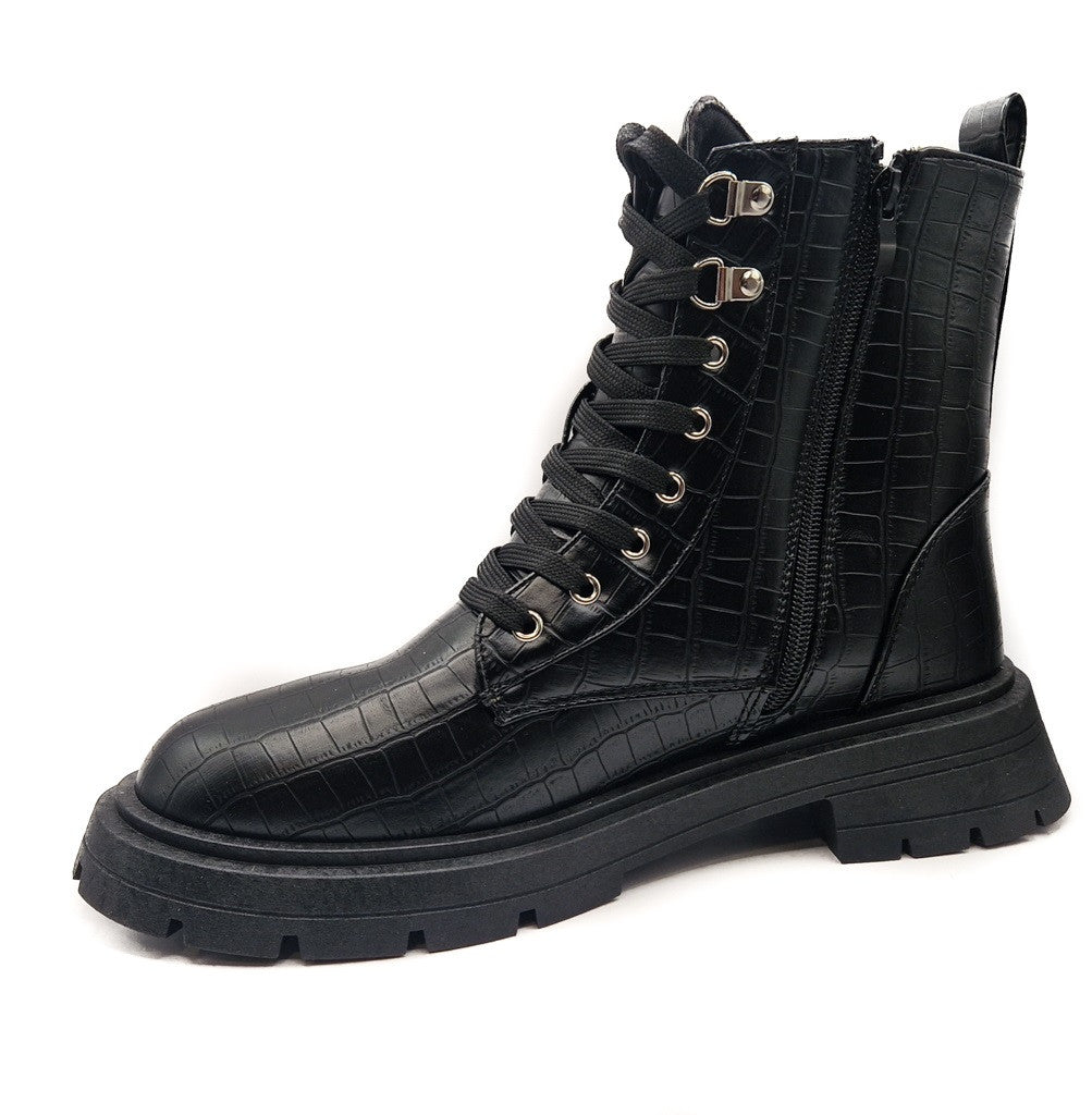 Ladies Womens Low Heel Lace Up Zip Biker Army Military Combat Ankle Boots Size