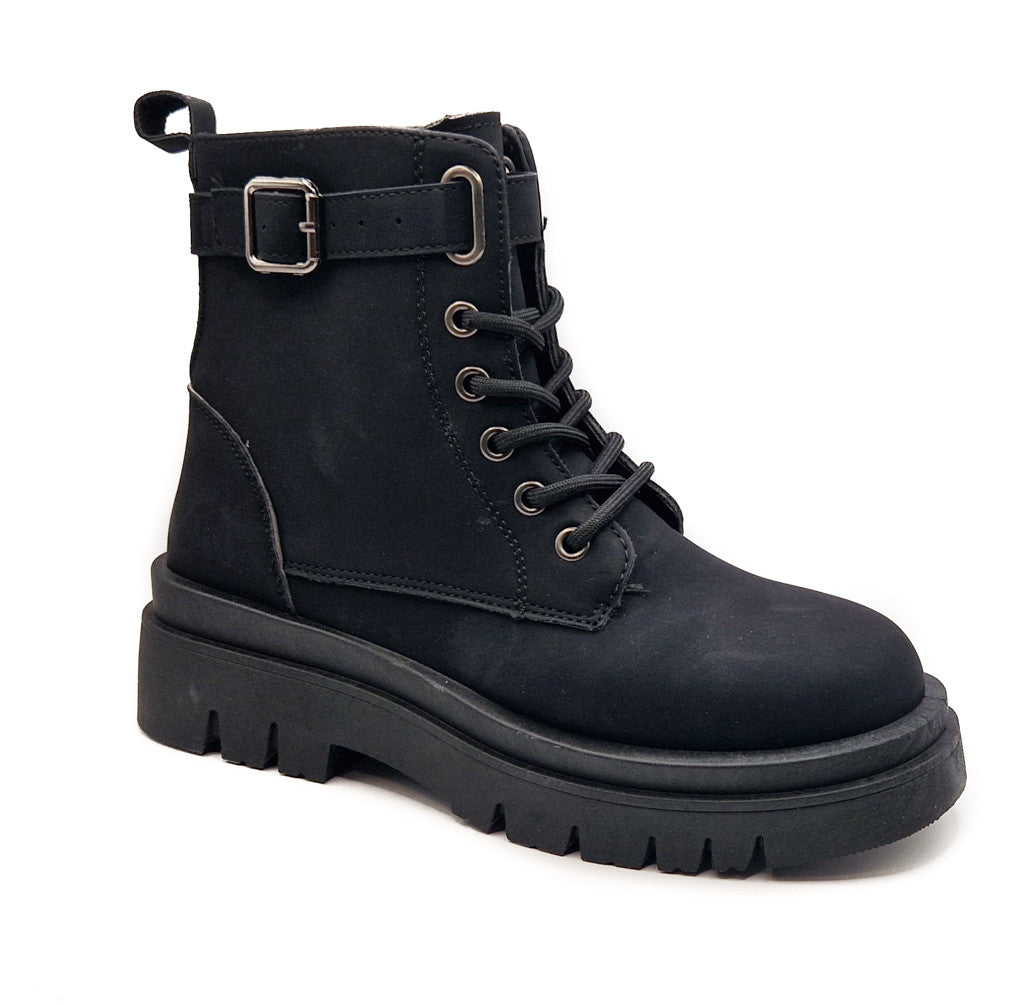 Ladies Womens Low Heel Lace Up Zip Biker Army Military Combat Ankle Boots Size