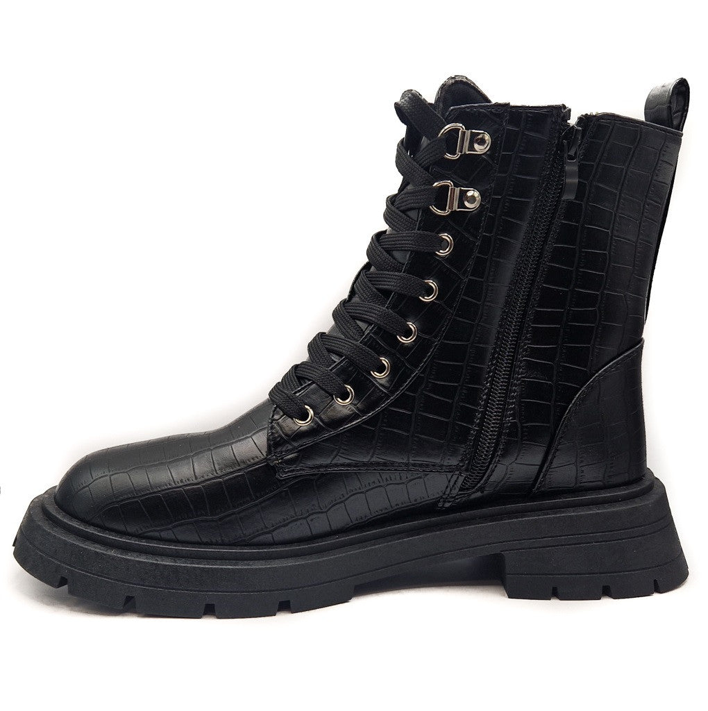 Ladies Womens Low Heel Lace Up Zip Biker Army Military Combat Ankle Boots Size