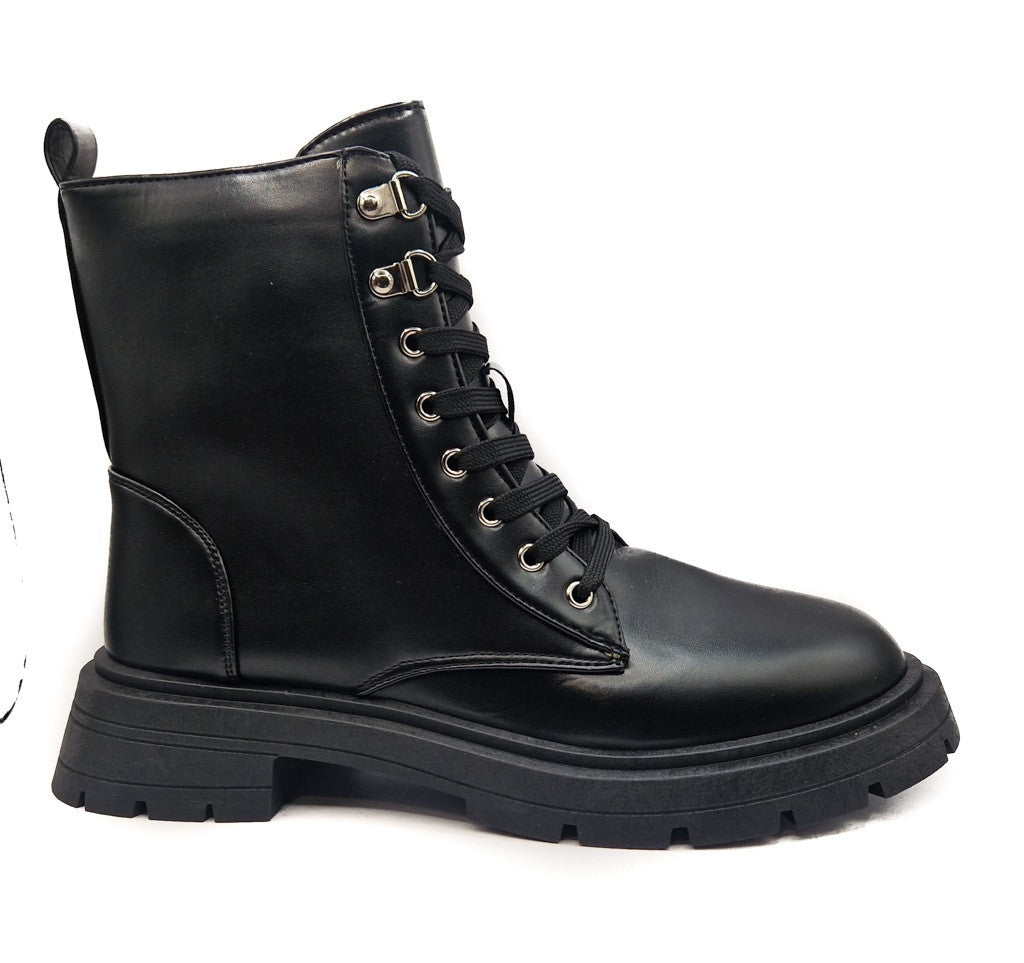 Ladies Womens Low Heel Lace Up Zip Biker Army Military Combat Ankle Boots Size