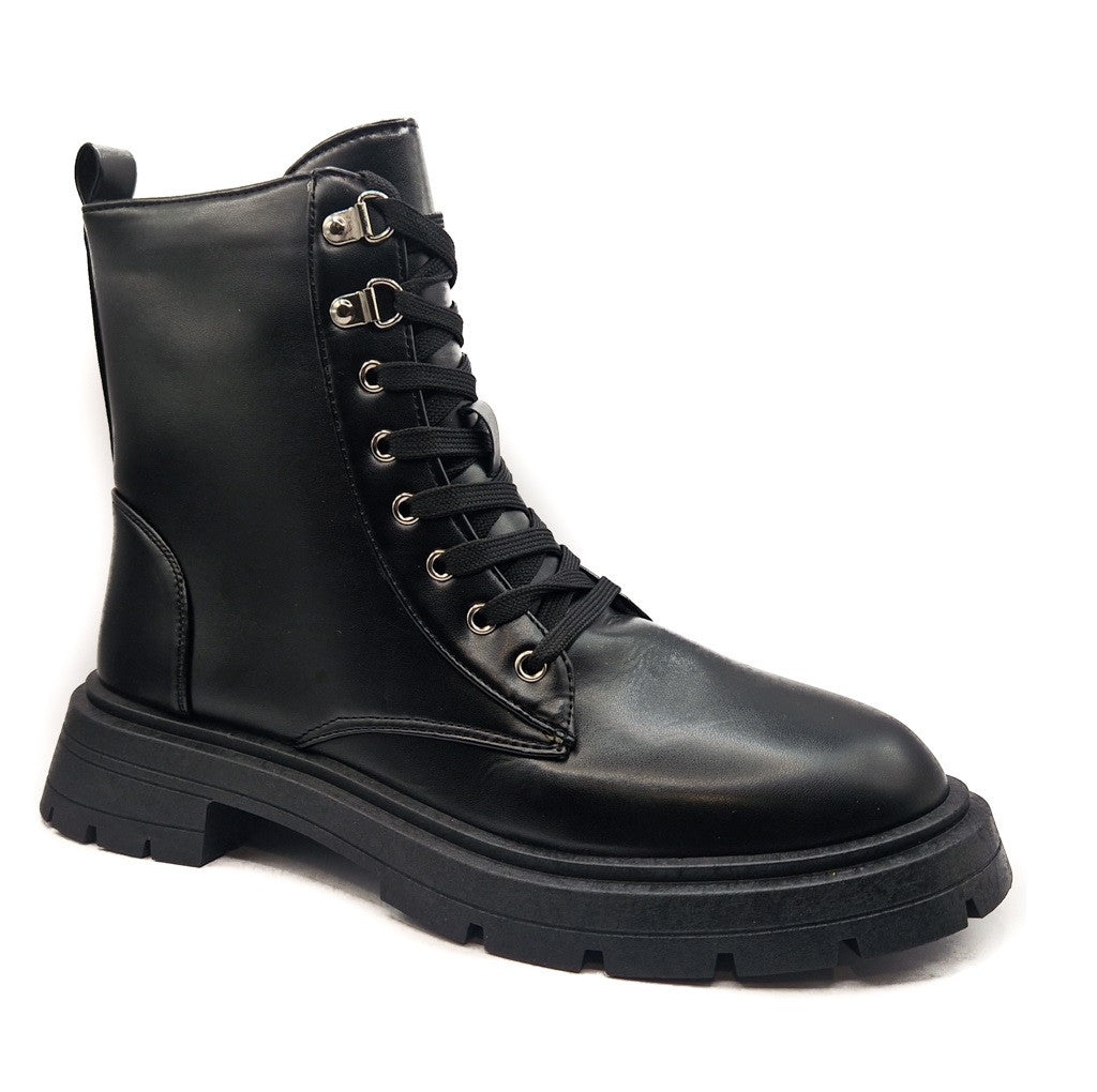 Ladies Womens Low Heel Lace Up Zip Biker Army Military Combat Ankle Boots Size