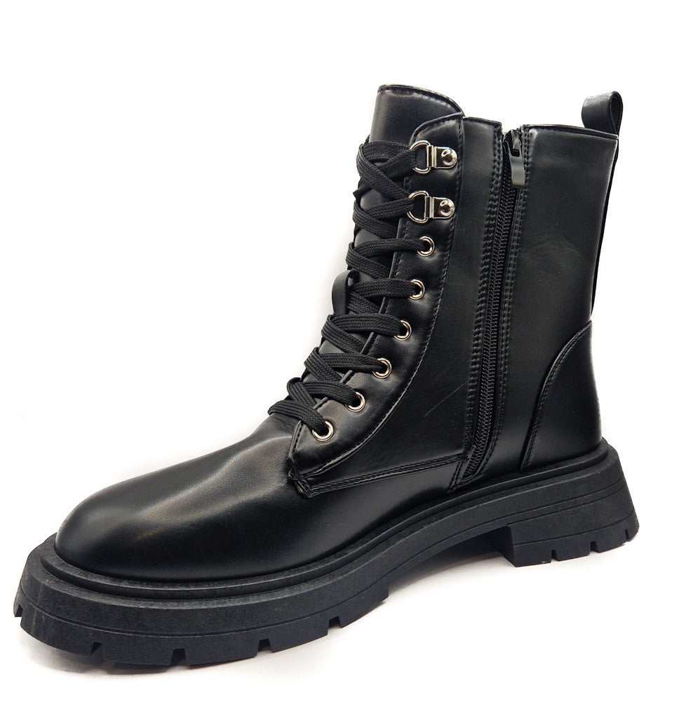 Ladies Womens Low Heel Lace Up Zip Biker Army Military Combat Ankle Boots Size