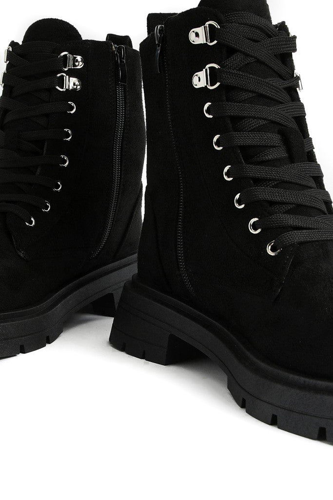 Ladies Womens Low Heel Lace Up Zip Biker Army Military Combat Ankle Boots Size