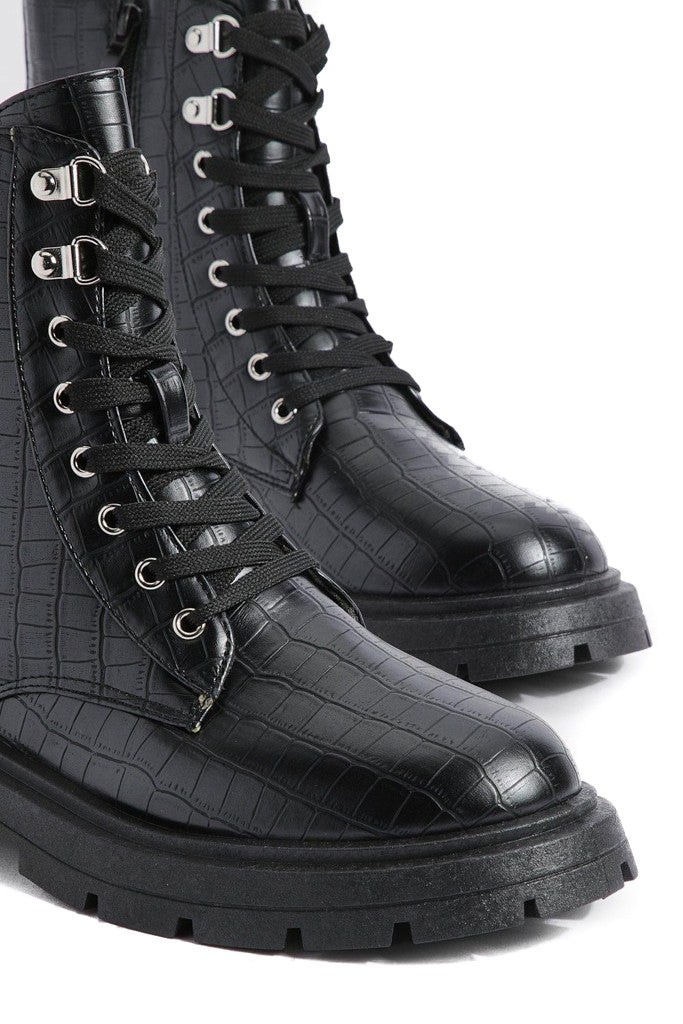 Ladies Womens Low Heel Lace Up Zip Biker Army Military Combat Ankle Boots Size