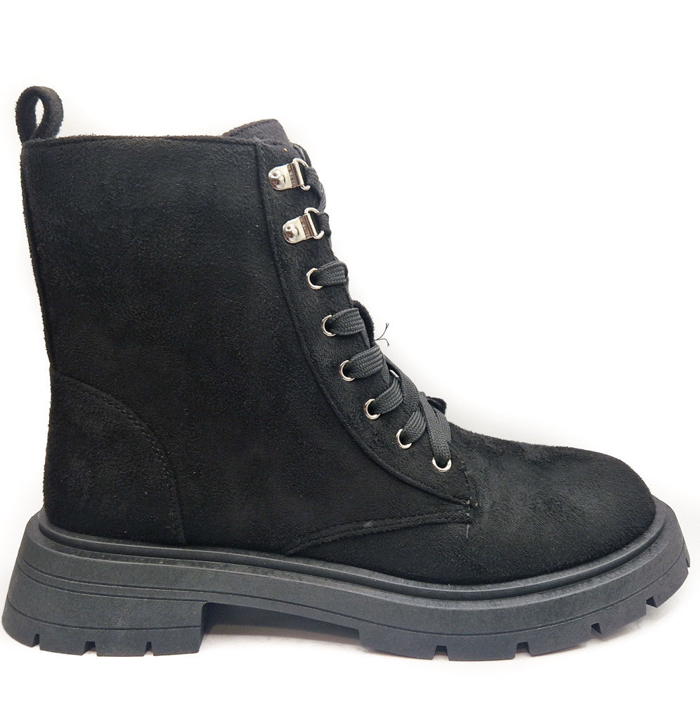 Ladies Womens Low Heel Lace Up Zip Biker Army Military Combat Ankle Boots Size