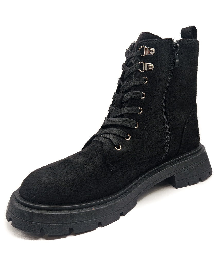 Ladies Womens Low Heel Lace Up Zip Biker Army Military Combat Ankle Boots Size